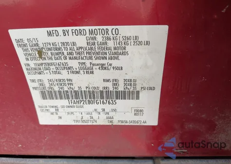 2015 Ford Taurus Sel from USA, damaged, VIN 1FAHP2E80FG167635